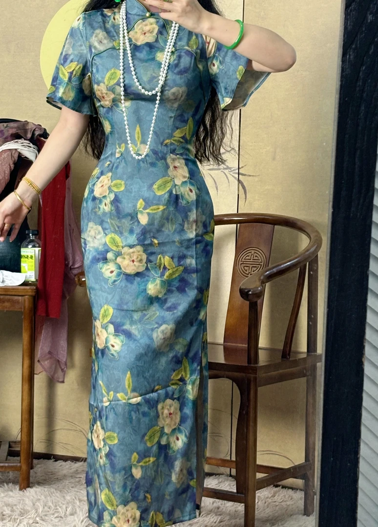 画报夫人原创自制复活小飞袖旗袍 夏花小飞袖