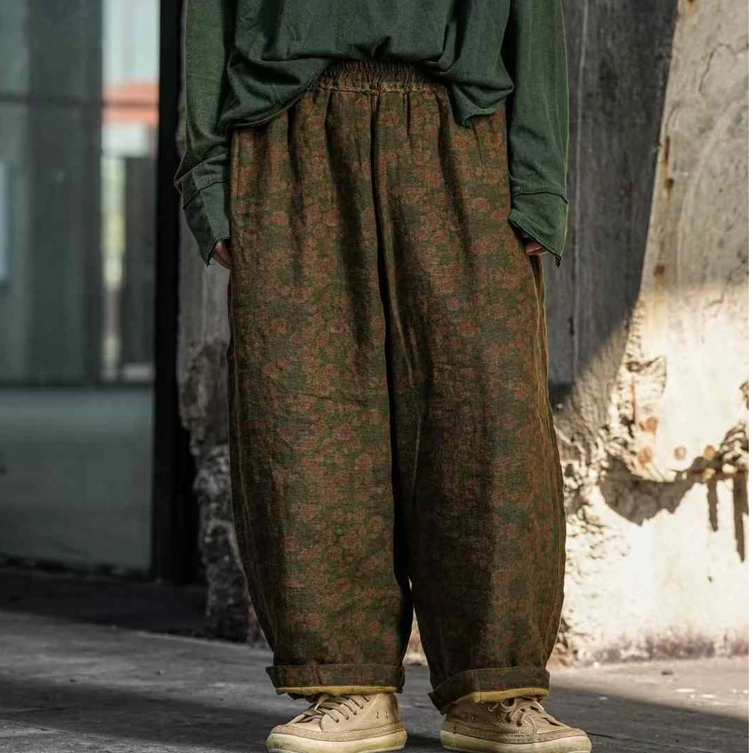 【大漂亮推荐】麻依者2024年冬季新款休闲百搭复古时尚棉裤#021