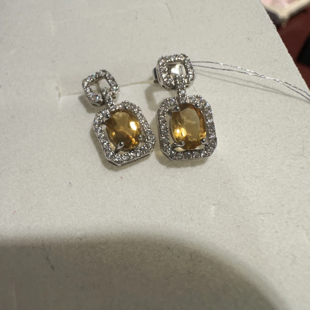 【223】天然黄水晶设计款银925耳饰
