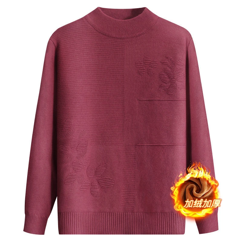 妈妈秋冬加绒毛衣半高领纯色打底衫中老年女洋气大码洋气女装奶奶