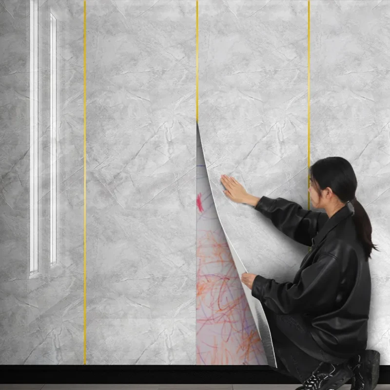 仿大理石自粘墙纸防水防潮墙贴背景墙装饰板铝塑板墙壁高档壁纸贴