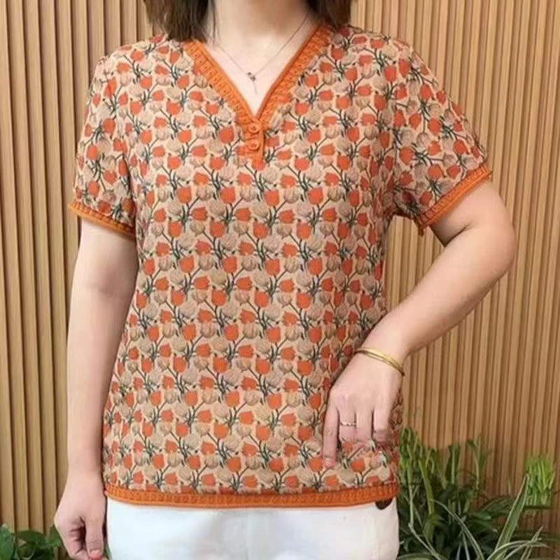 夏季新品时尚碎花气质显瘦妈妈装百搭洋气女士上衣