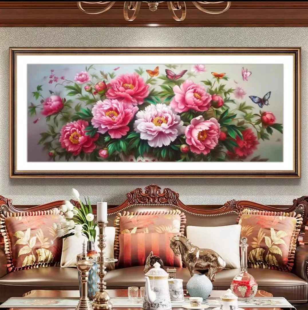 【国色天香牡丹花】十字绣棉线手工刺绣客厅画满绣无勾边全图48颜色