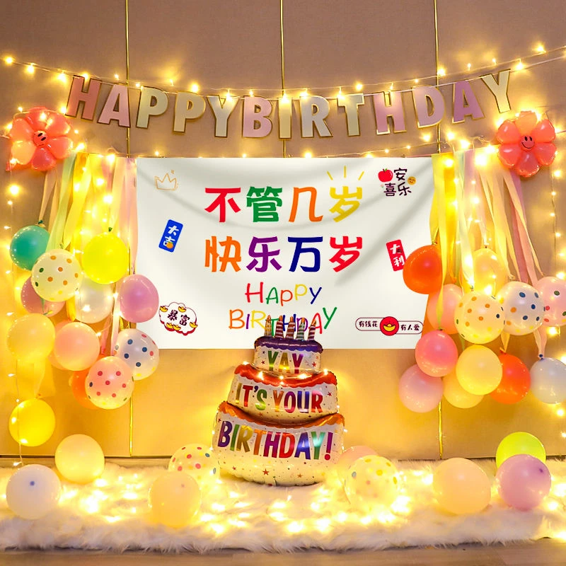 生日海报装饰场景布置气球儿童周岁宝宝快乐派对用品女孩男孩网红