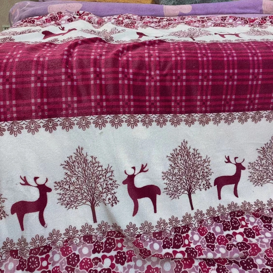 （老板好物推荐）红色经典格子麋鹿牛奶绒被套