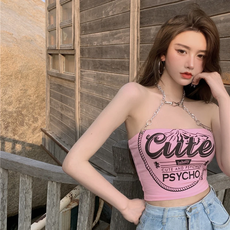 性感抹胸吊带背心女团裹胸粉色甜辣妹美式欧美跳舞蹈爵士上衣女夏
