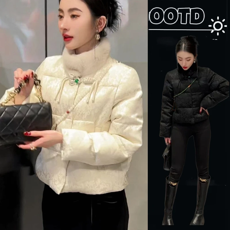 冬装今年流行唐装新中式复古国风白色夹棉棉衣棉服棉袄外套女装