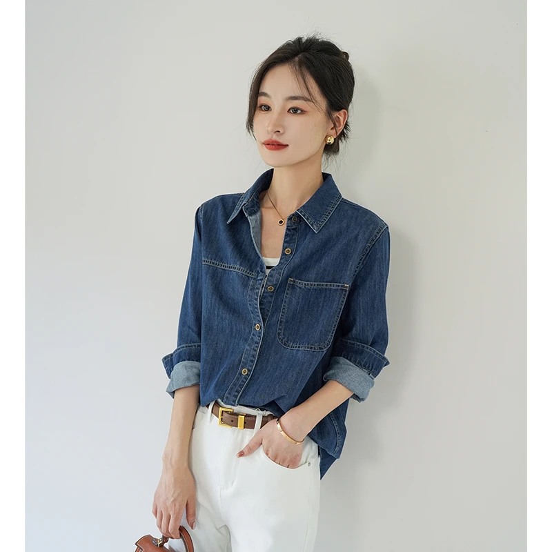 牛仔衬衫女内搭叠穿2025春秋百搭遮肉显瘦休闲宽松外穿长袖上衣女