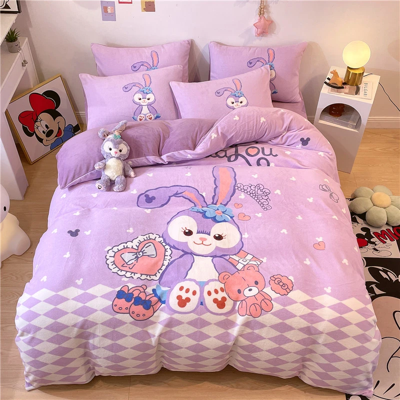 超柔牛奶绒四件套双面加厚加绒被套床笠保暖儿童卡通三件套床品冬