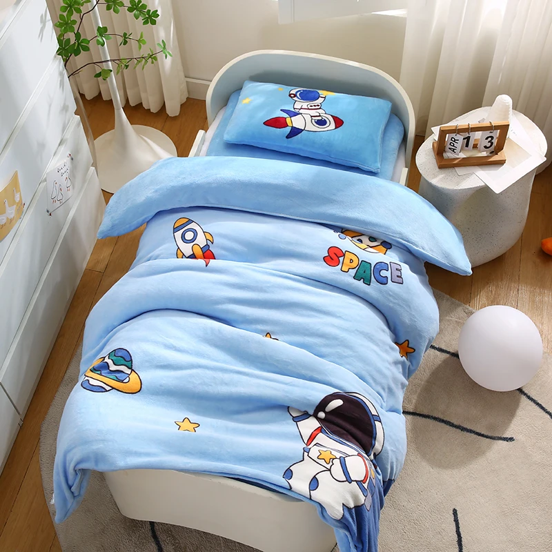 幼儿园牛奶绒四件套儿童卡通双面加厚加绒被套垫套三件套学生冬季