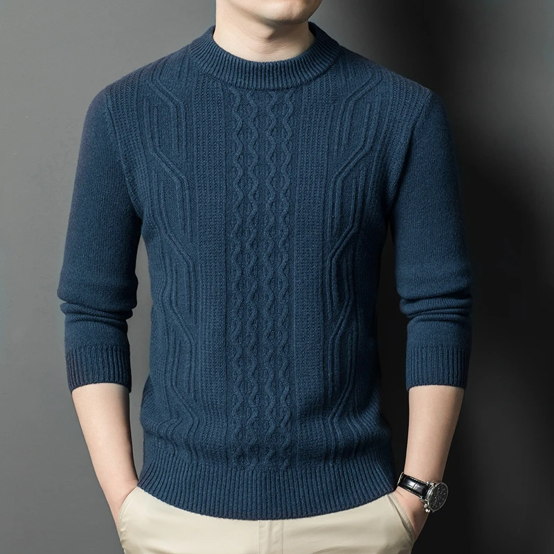 【可机洗】100%纯羊毛500克加厚冬季男士中老年加厚保暖圆领羊毛衫