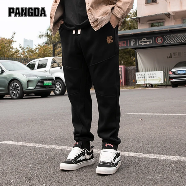 【加厚加绒卫裤】PANGDA大码男装冬季保暖肥子加肥拼接束脚裤