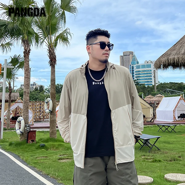 【拼接透气防晒服】PANGDA大码男夏季冰感轻薄加肥胖哥连帽可拆卸