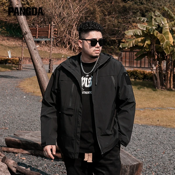 【工装连帽冲锋衣】PANGDA大码男秋冬宽松潮流加肥胖哥外套