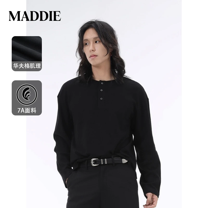 MADDIE【亲肤肌理感】亨利三粒扣长袖休闲休闲华夫格秋冬打底单穿款