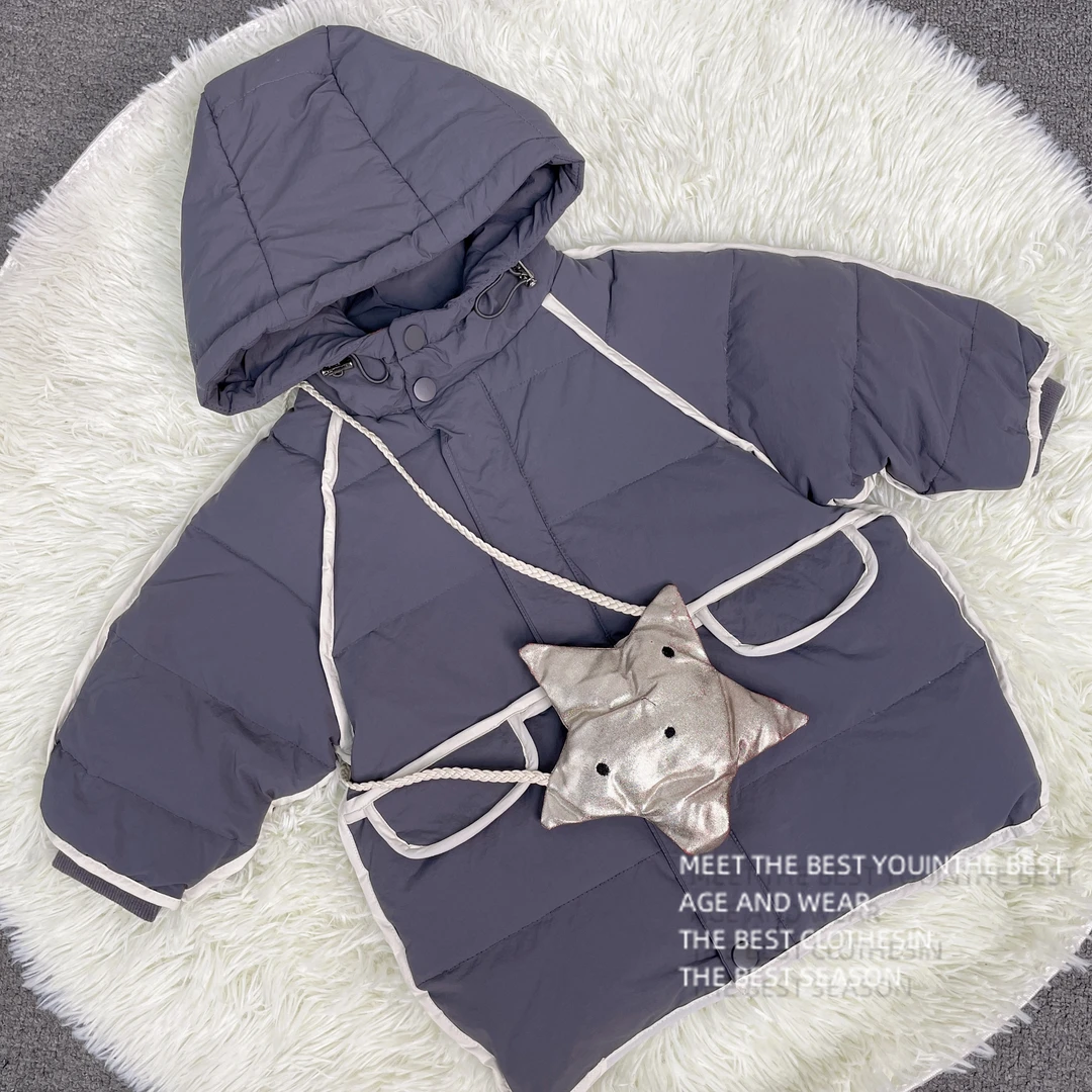 2024冬季儿童男女童新款羽绒服纯色连帽韩版潮流保暖冬款加厚