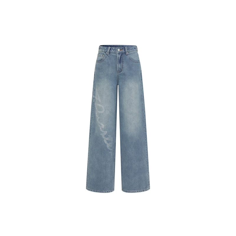 【品牌专属】Three Quarters蓝色宽松工装春秋阔腿裤7519休闲显瘦