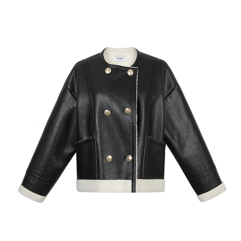 Three Quarters经典圆领皮毛一体外套