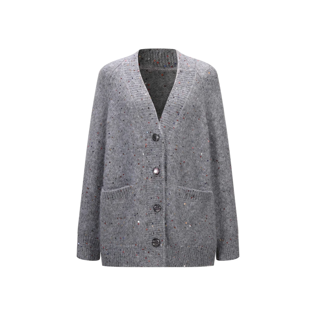 【品牌专属】ThreeQuarters灰色珠片时尚百搭宽松秋季休闲开衫6140