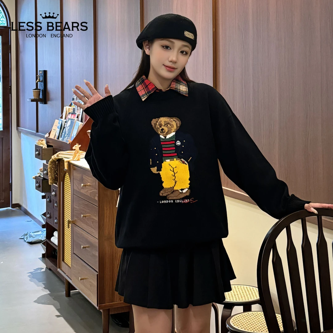 【娃娃专属】LESS BEARS英国皇家小熊秋冬情侣款百搭针织刺绣毛衣