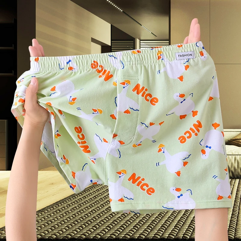 新款男士内裤男生纯棉居家阿罗裤宽松印花平角短裤夏季男式四角裤