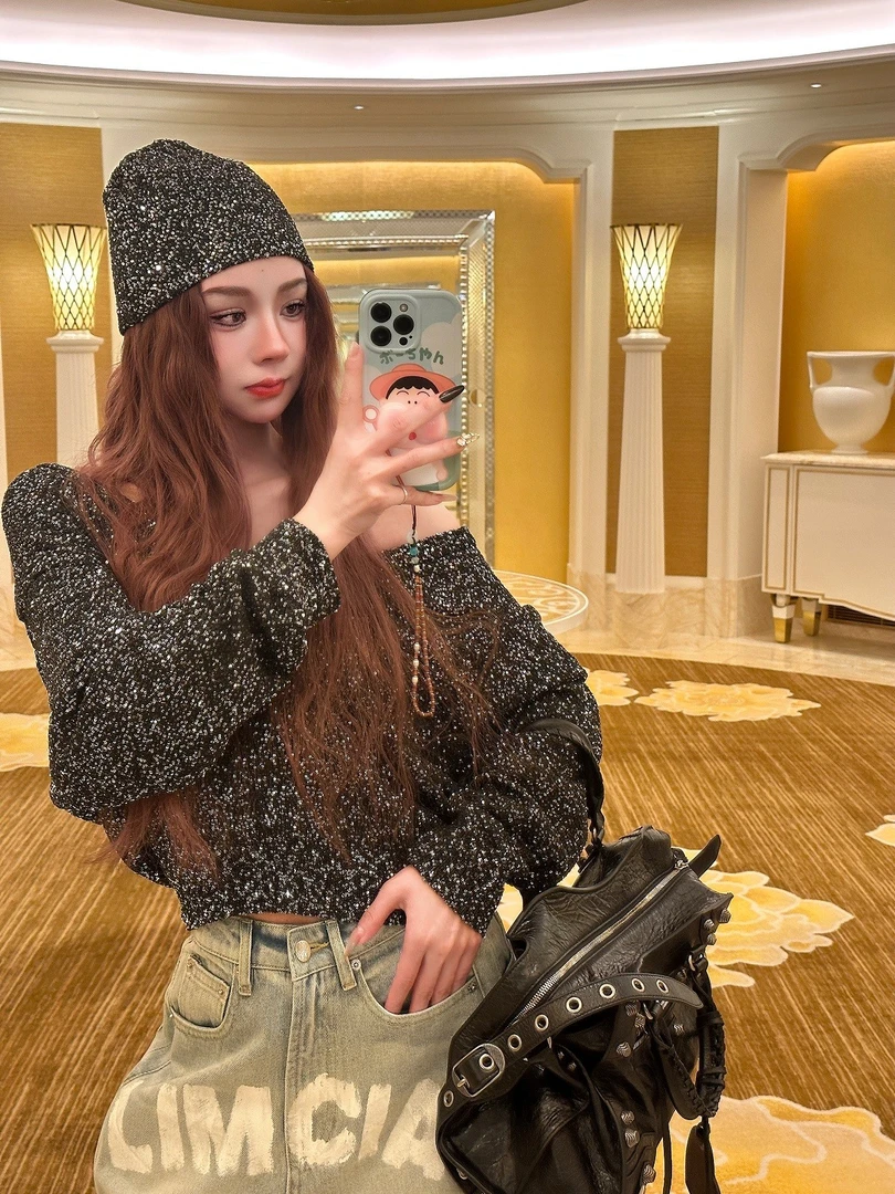 MIYUFUTURE"满天星“韩版宽松套头上衣（衣长60）