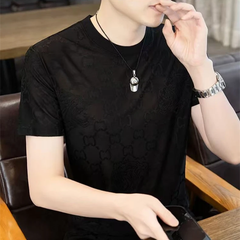 【时尚都市】2024夏季新款短袖T恤百搭薄款速干冰丝男装潮上衣半袖t