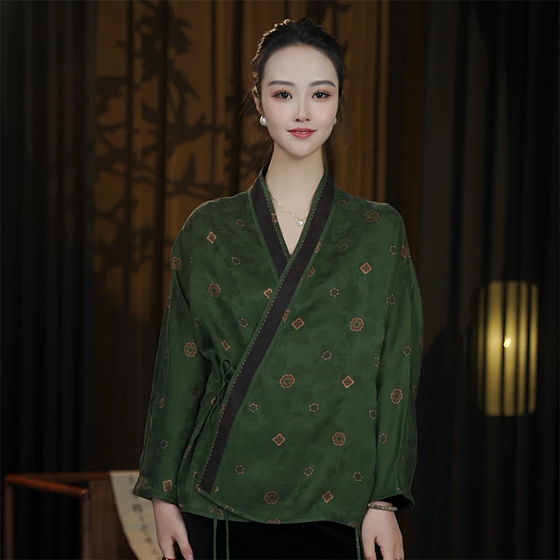 【SY6066绿元】重磅桑蚕丝香云纱新中式复古宽松百搭上衣民族风