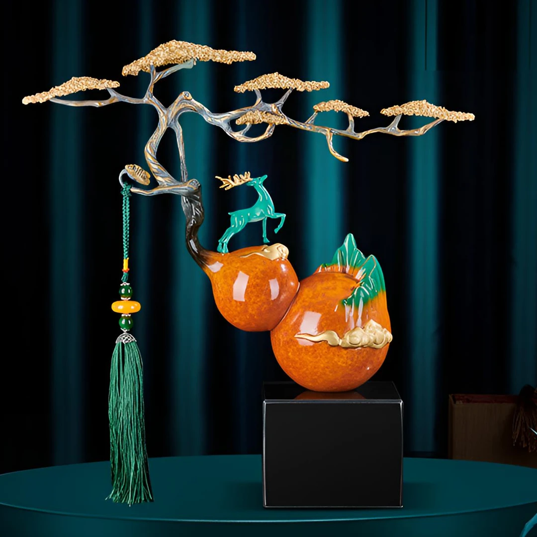 高端黄铜葫芦摆件家居客厅玄关福鹿办公室桌面装饰品开业乔迁送礼