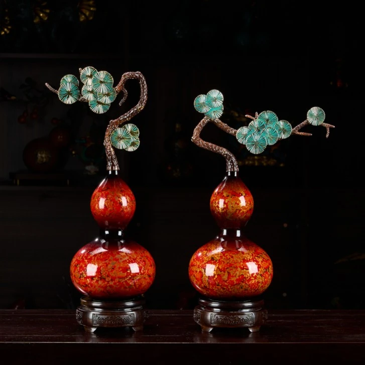 皇承御典【向阳花葫芦】纯黄铜大漆工艺办公室家具摆件玄关商务礼品