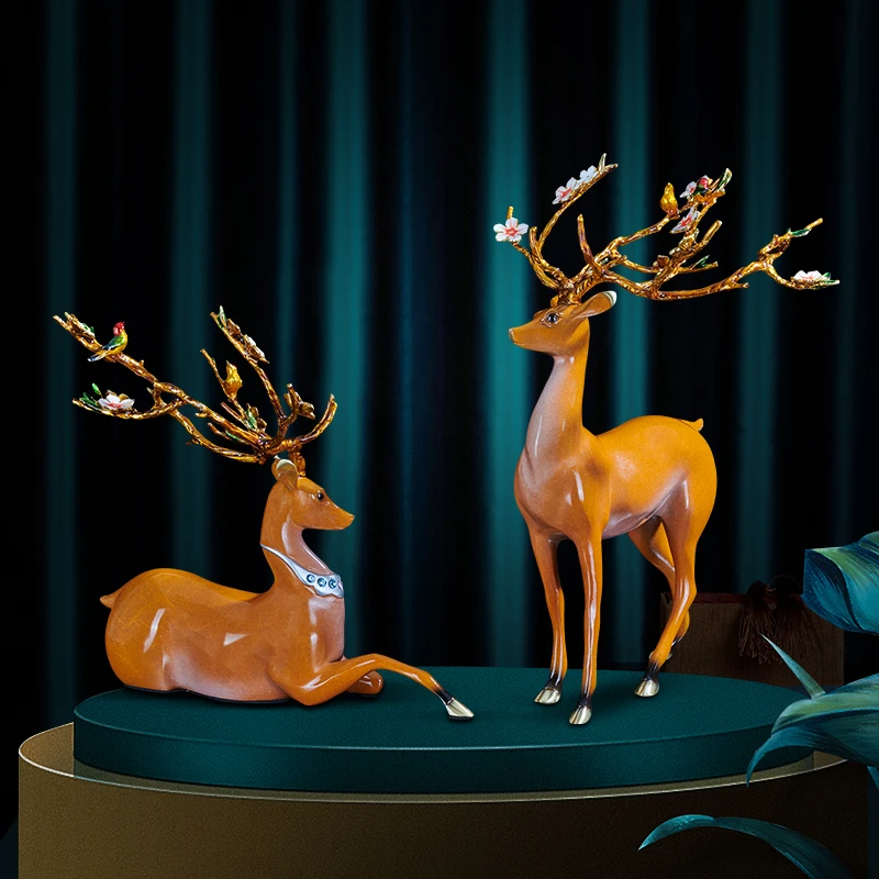 【福鹿】梅花鹿铜鹿轻奢鹿摆件欧式客厅电视柜酒柜玄关生日礼物礼