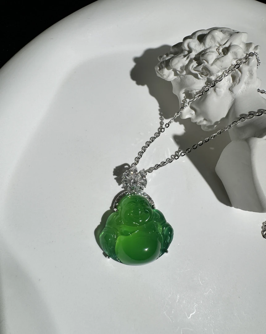 坠链均925银 925银合成坠链 绿佛公项链国风气质轻奢女士