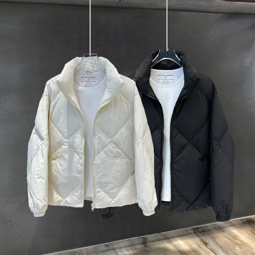 2024冬季新款男士立领菱形格羽绒服时尚保暖休闲百搭宽松加厚外套