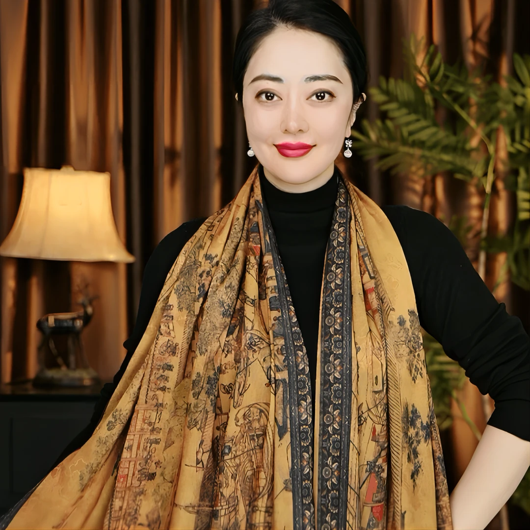 【清明上河图】香云新款苏罗180*70长巾女士围巾披肩春秋时尚大方