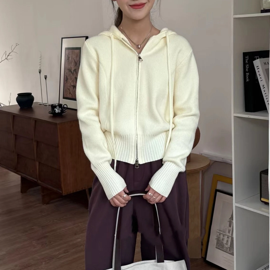 【HUIYING】韩版显瘦长袖连帽卫衣春秋百搭秋冬打底ins纯色短款