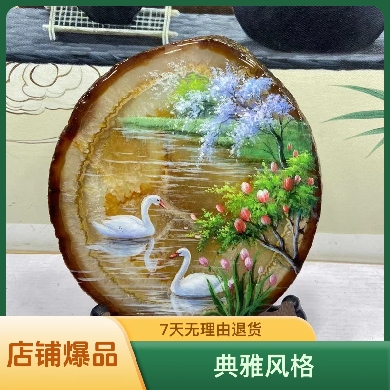 天然玛瑙原石绘画 不挑料 家居摆件新年送礼画画礼品玄关小摆件