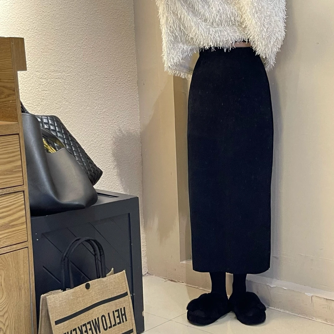 韩国东大门女装半身裙气质纯色百搭松紧腰显瘦半身裙中长裙高腰