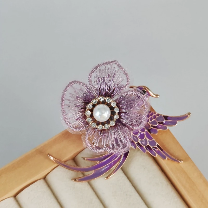 合金胸针 中国风布花刺绣小鸟胸针时尚百搭胸花服高档装配饰 胸针