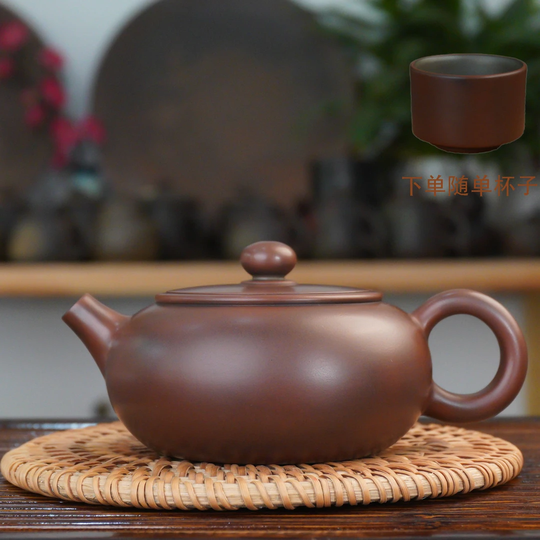 钦州坭兴陶绿色全手工壶 扁玉壶手拉胚素壶中式茶具内嵌盖 不挑茶