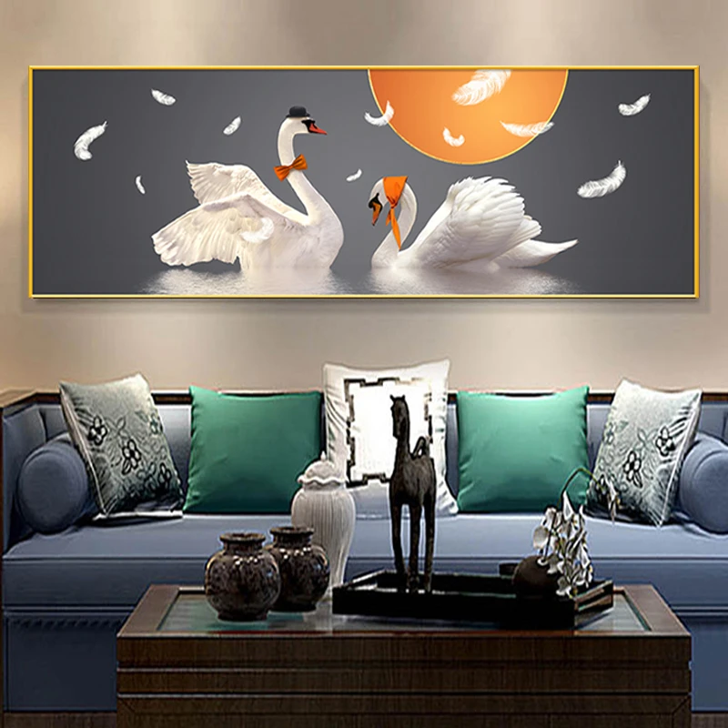 天鹅床头客厅自粘装饰贴画3D壁画防水艺术中号定制设计超大大号