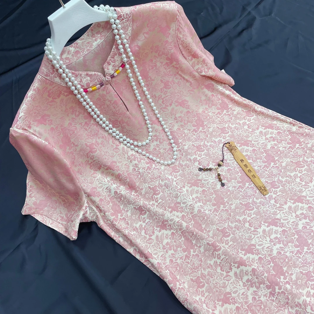 2543《桃夭》常熟夏季新款新中式国风休闲优雅碎花提花连衣裙