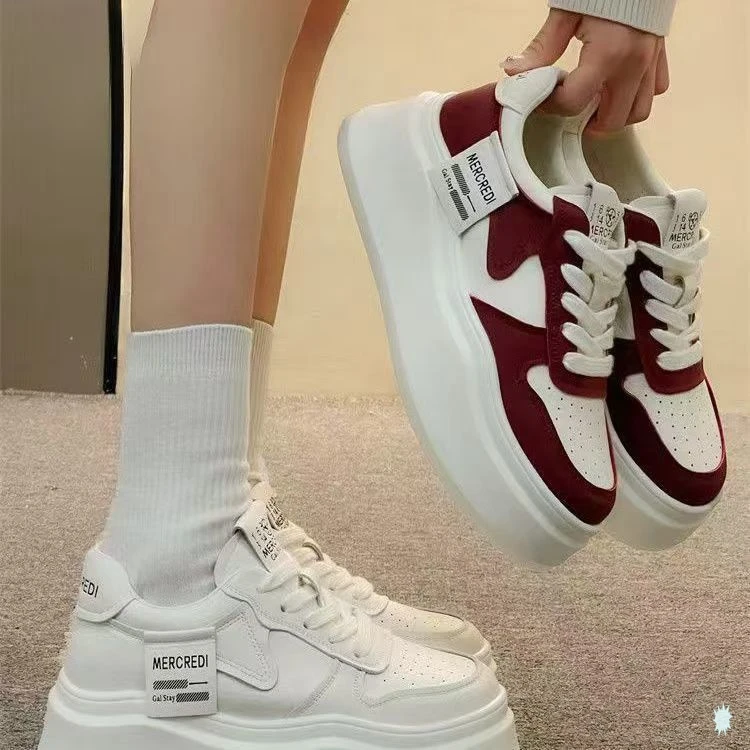 红色复古小白鞋女原创小众鞋2024秋季新款厚底显高韩版【匡亿A-3】