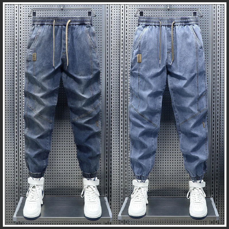 AOPAISHARK/奥派鲨男士秋冬松紧腰百搭加厚加绒男士牛仔休闲长裤