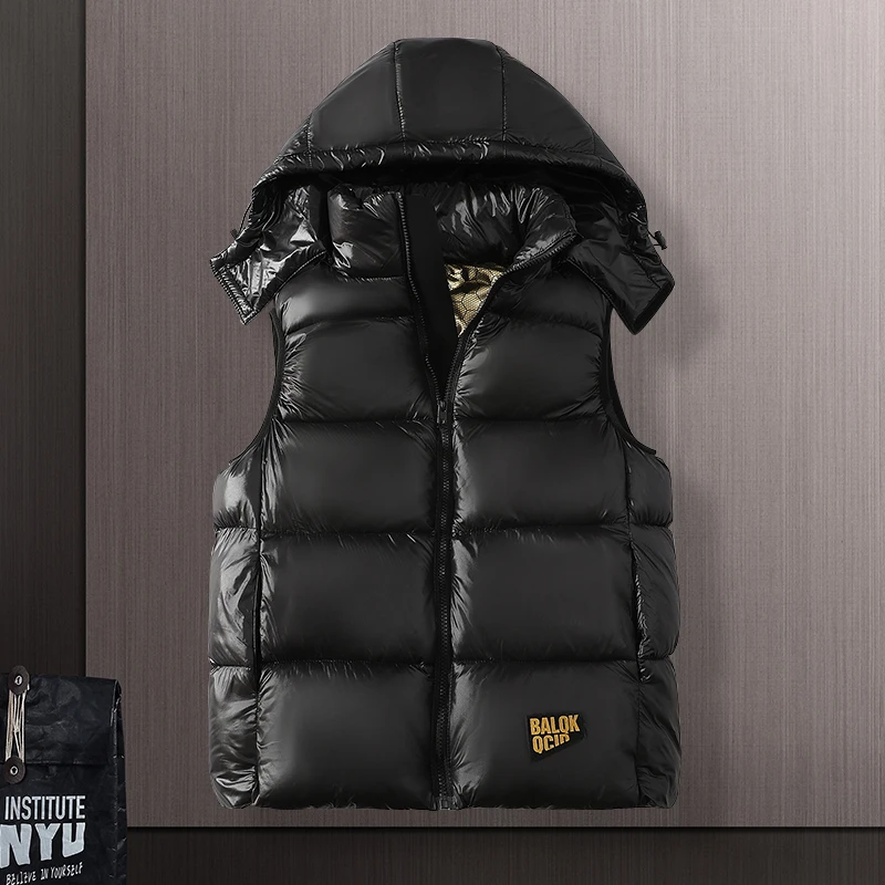 黑金棉马甲男冬季加厚防寒无袖棉服外套潮流大码学生连帽坎肩背心