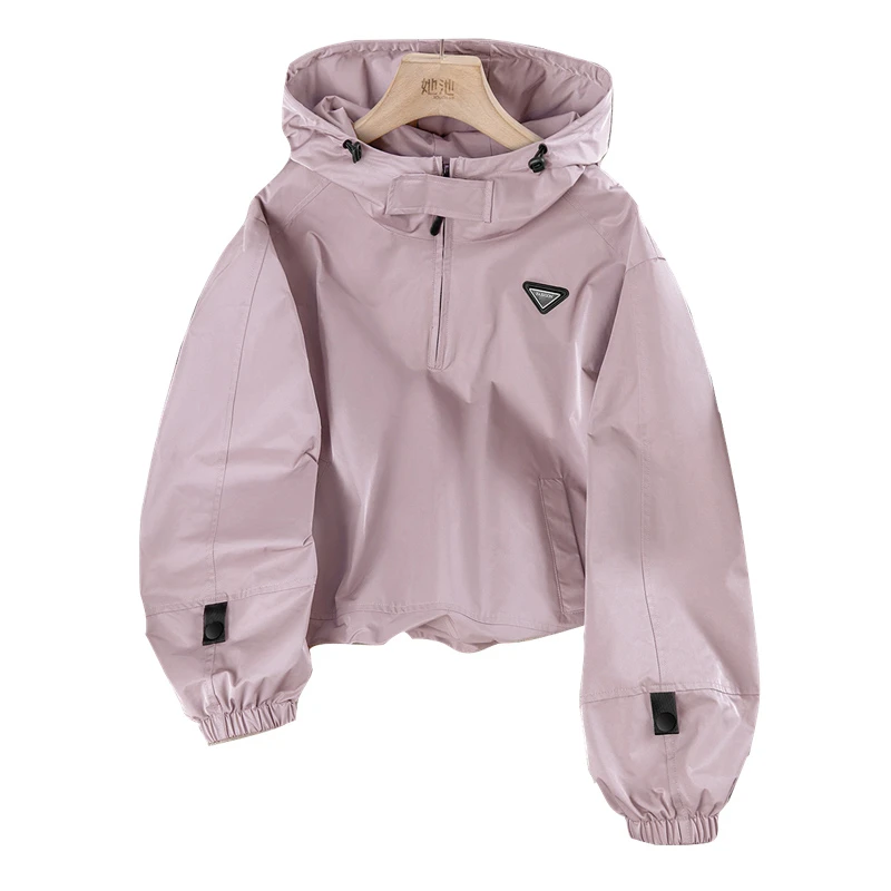 她池2024秋装新款女装时尚套头拉链宽松连帽工装风外套T33Q3136A