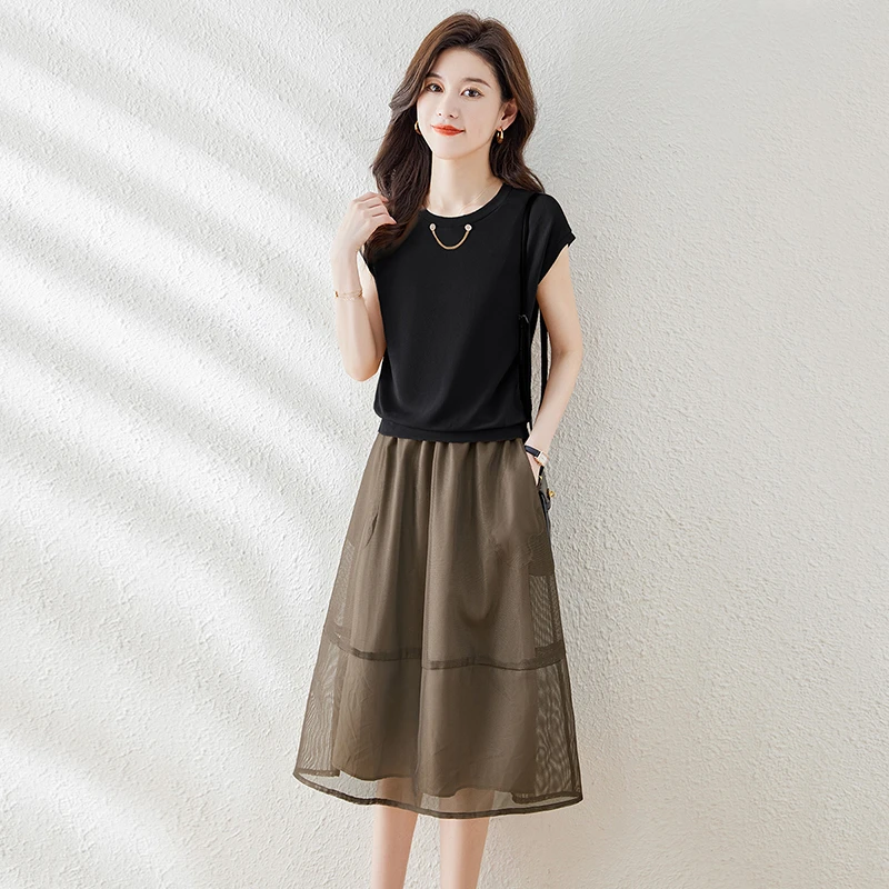 丝柏舍2024夏装新款女半身裙两件套休闲套装S32B2049N