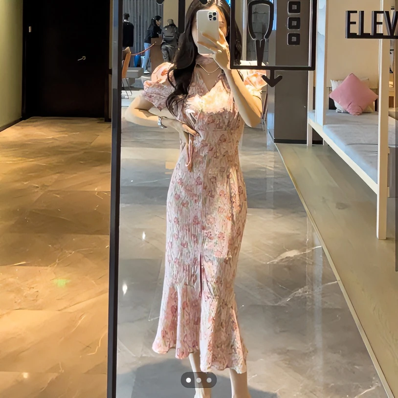 女神款碎花显瘦修身连衣裙8822