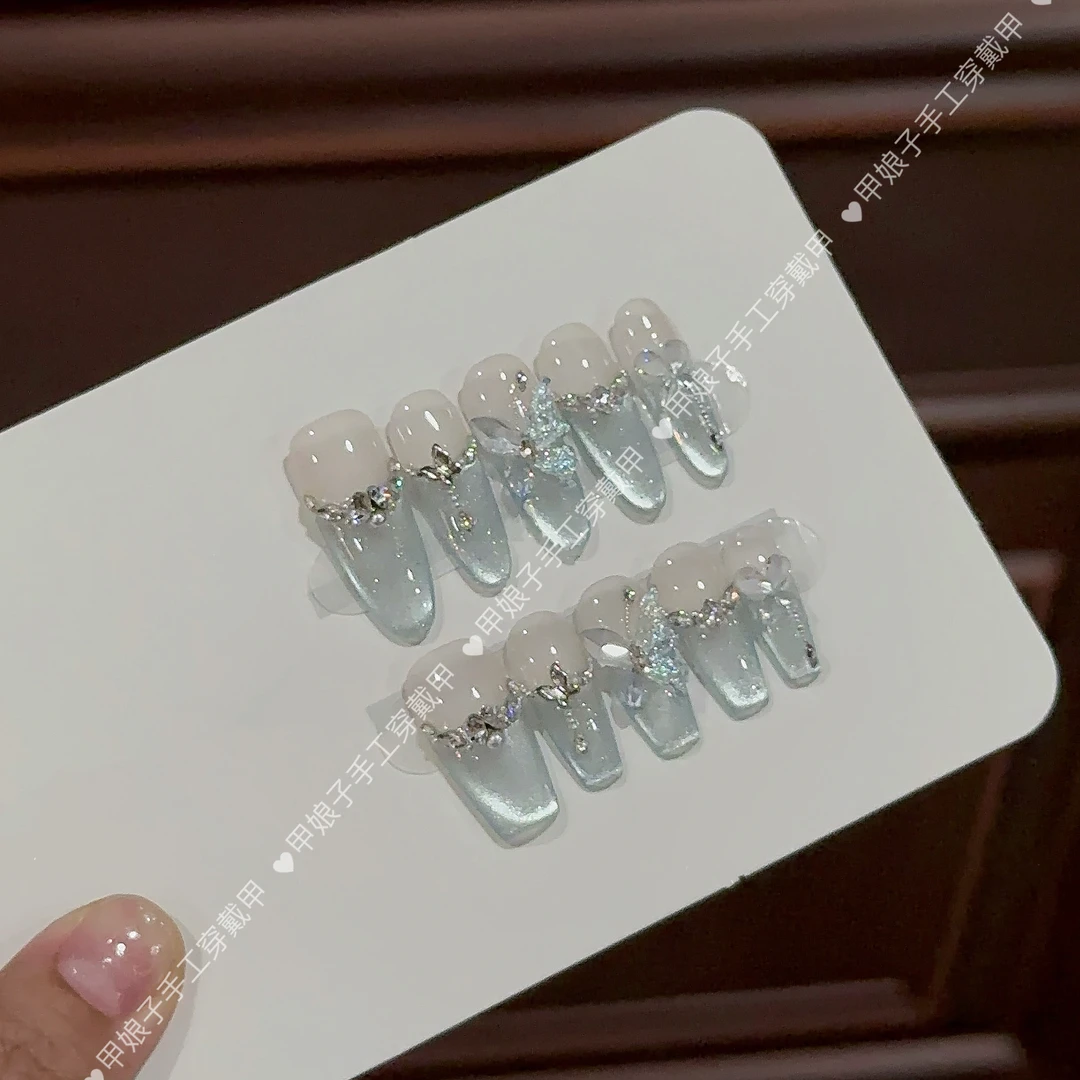 【天池】纯手工穿戴甲锆石配饰冰透纯欲光疗美甲可仙可美