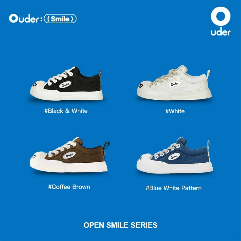OUDER“smiler”百搭潮流增高情侣厚底圆头开口笑帆布鞋合集jpy
