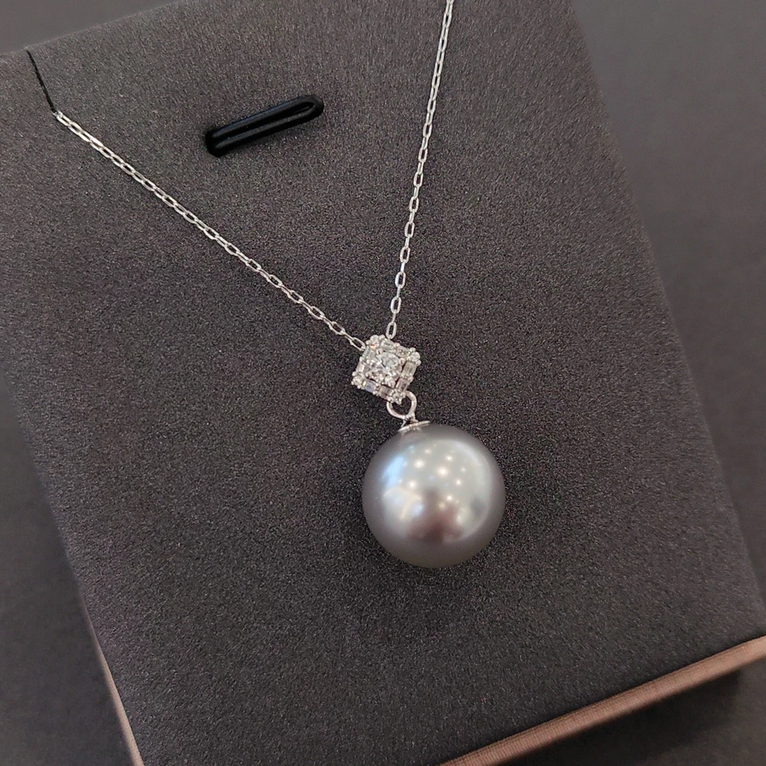 链子925银 14mm灰色新款时尚百搭经典简约轻奢气质镶嵌项链